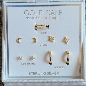 GOLD Cake Sterling Silver Earrings Set, 5Pairs